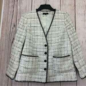 Talbots Womens Tipped Tweed Blazer Jacket size 12